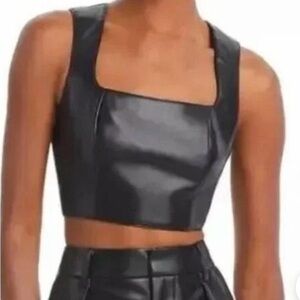 7 For All Mankind Sleek Black Leather Crop Top